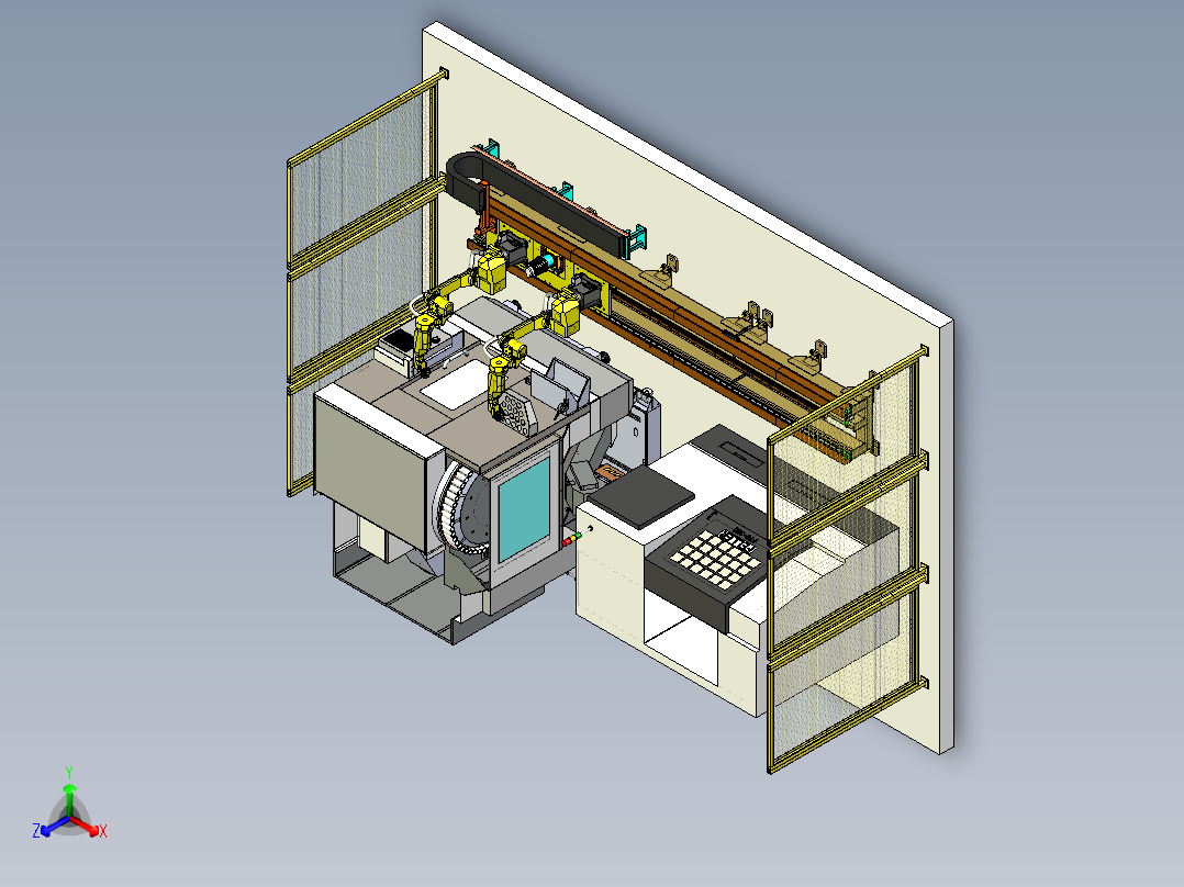 机器人地轨机床上下料三维模型主视图
