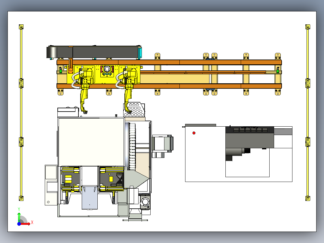 机器人地轨机床上下料三维模型前视图