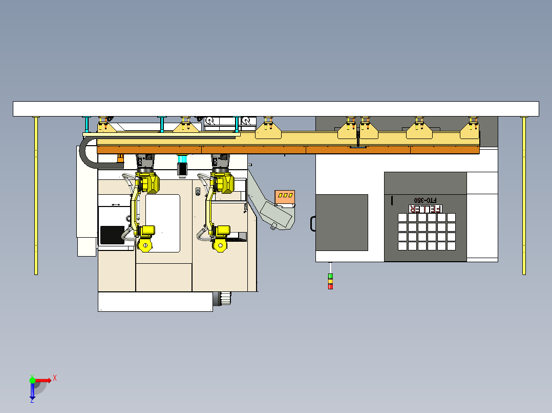 机器人地轨机床上下料三维模型俯视图