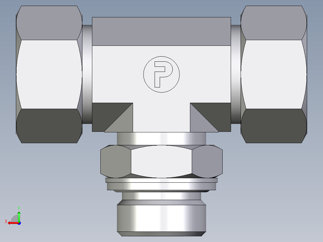 卡套式工业通用硬管接头EO_Adjustable_locknut_branch_tee_TEE22LM27x2CF后视图