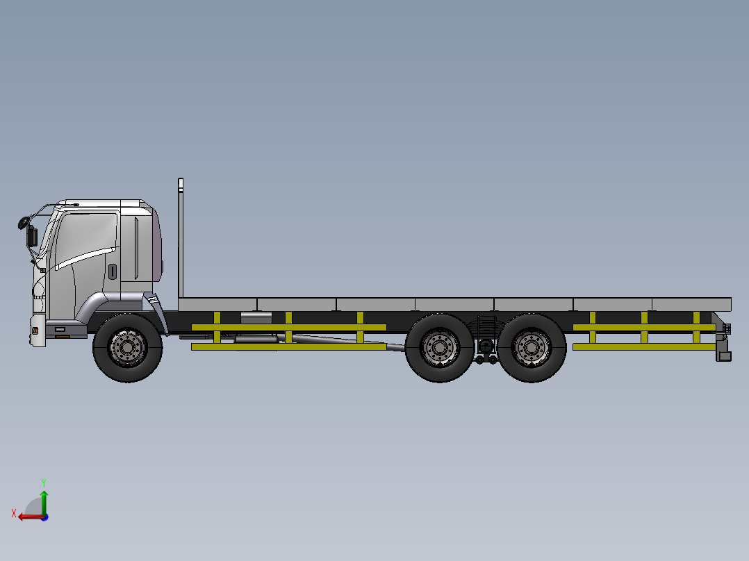 14.十三凌平板货车 3d模型图纸后视图