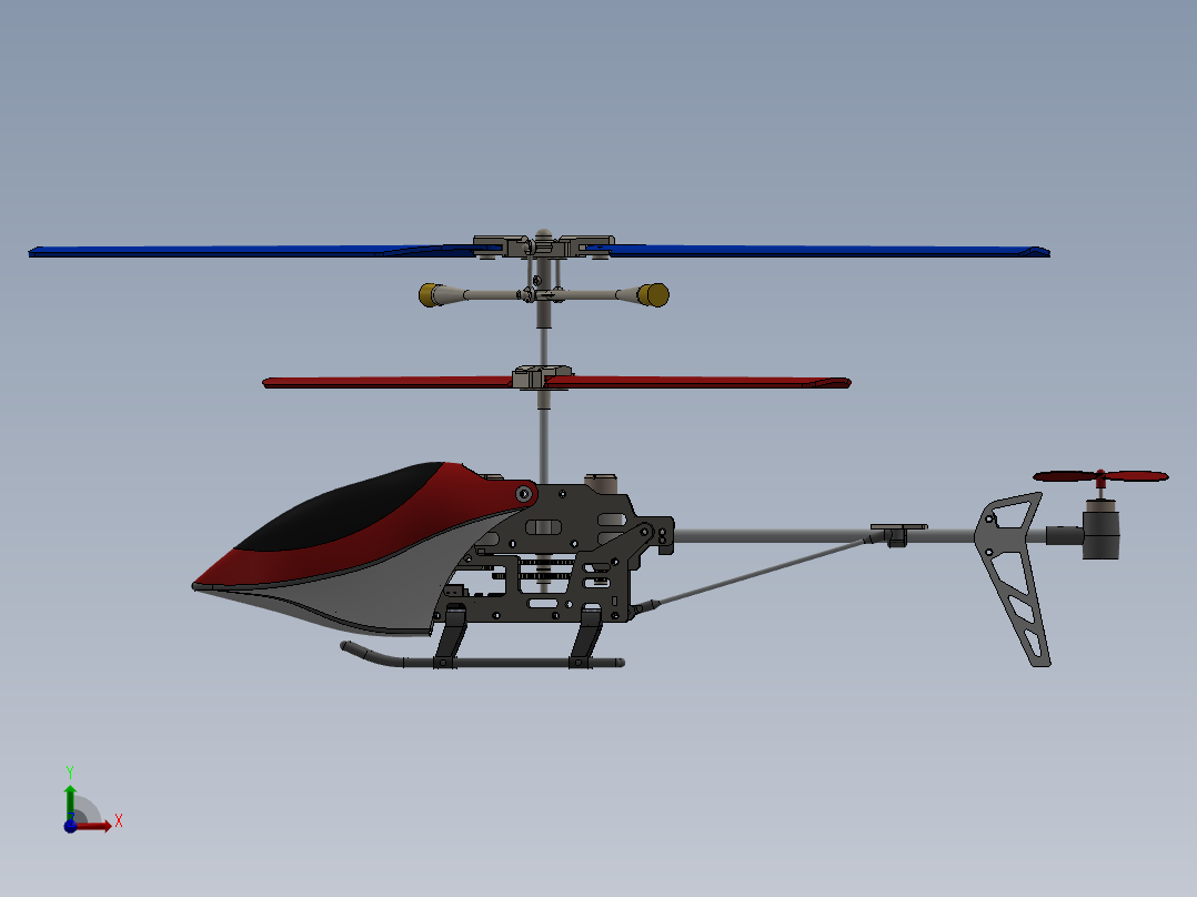 航模遥控直升飞机模型三维设计图纸 solidworks建模前视图