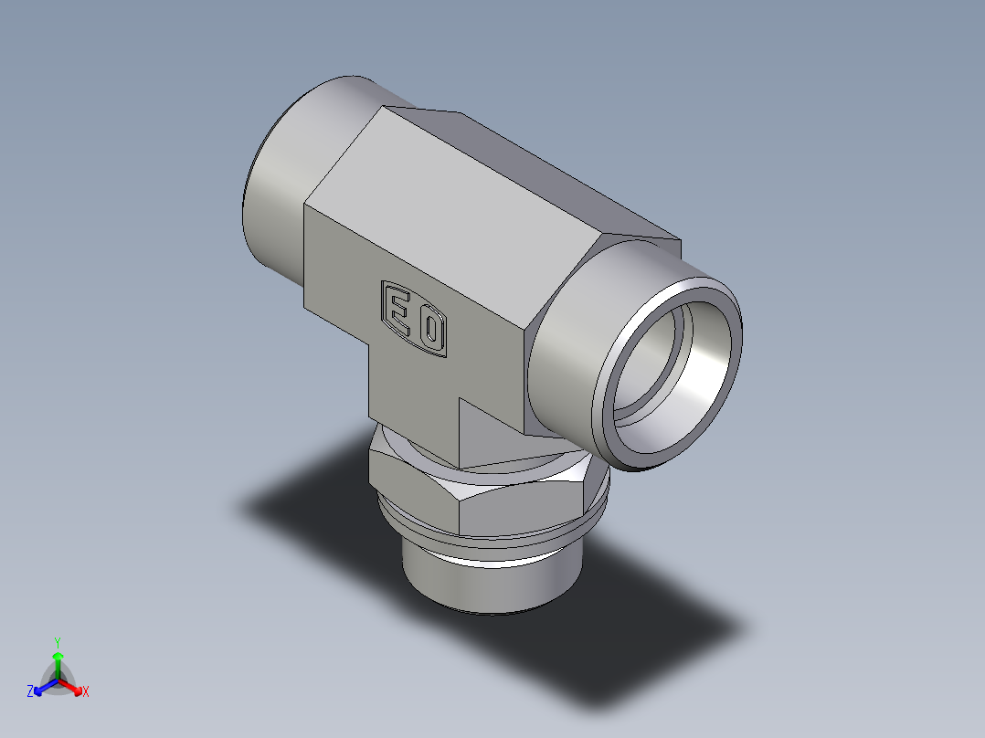 卡套式工业通用硬管接头EO_Adjustable_locknut_branch_tee_TEE18LMOMDCF正等轴测图