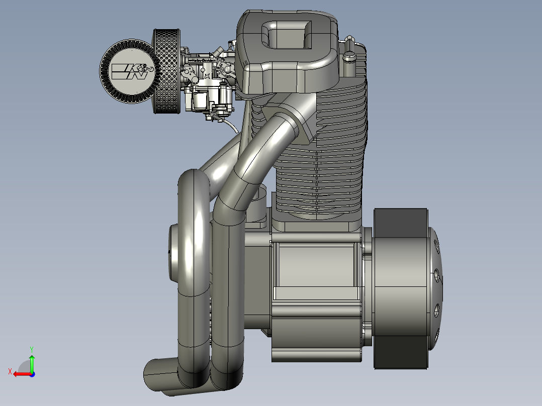 小排量哈雷摩托发动机后视图