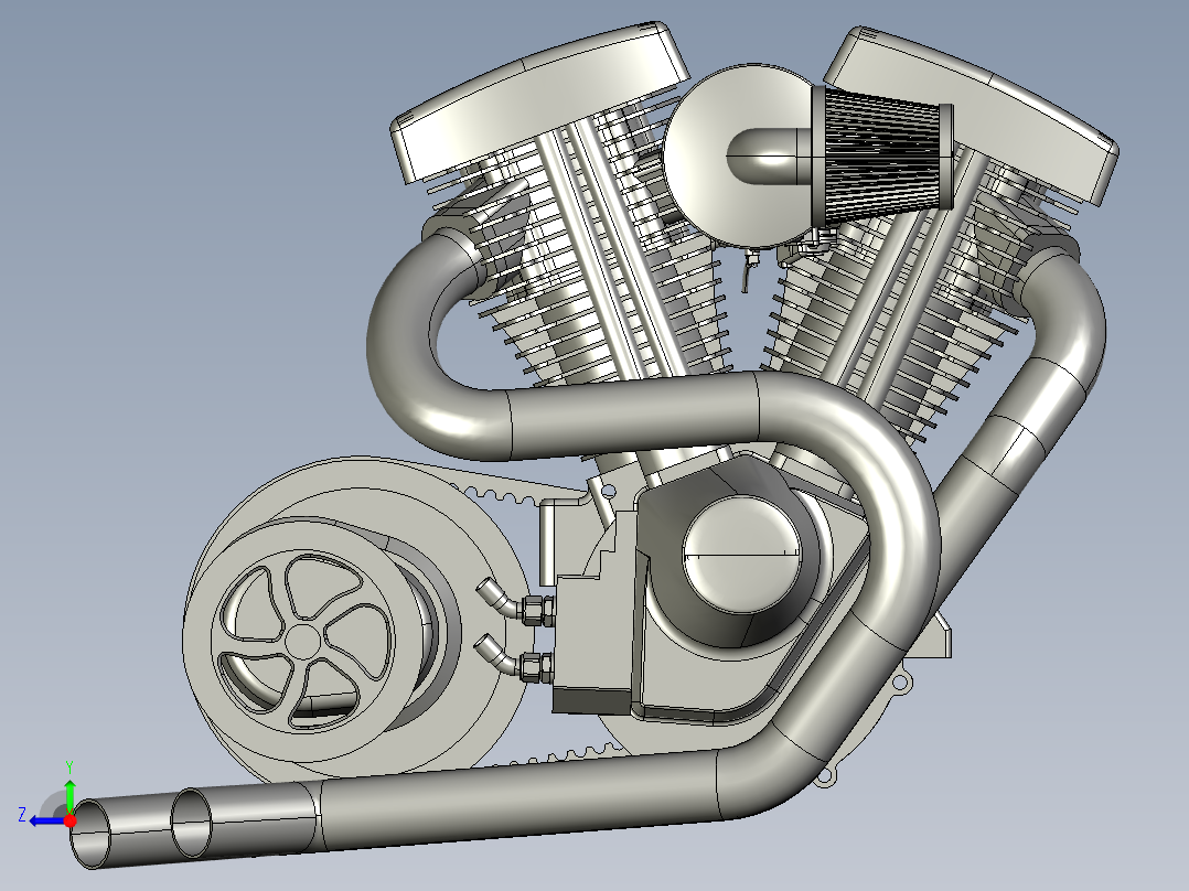 小排量哈雷摩托发动机右视图