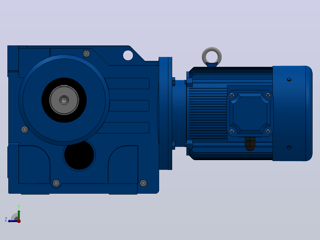 K127底脚轴伸式安装螺旋锥齿轮减速机K127-YV22-4P-89.43-M1-0°-A右视图