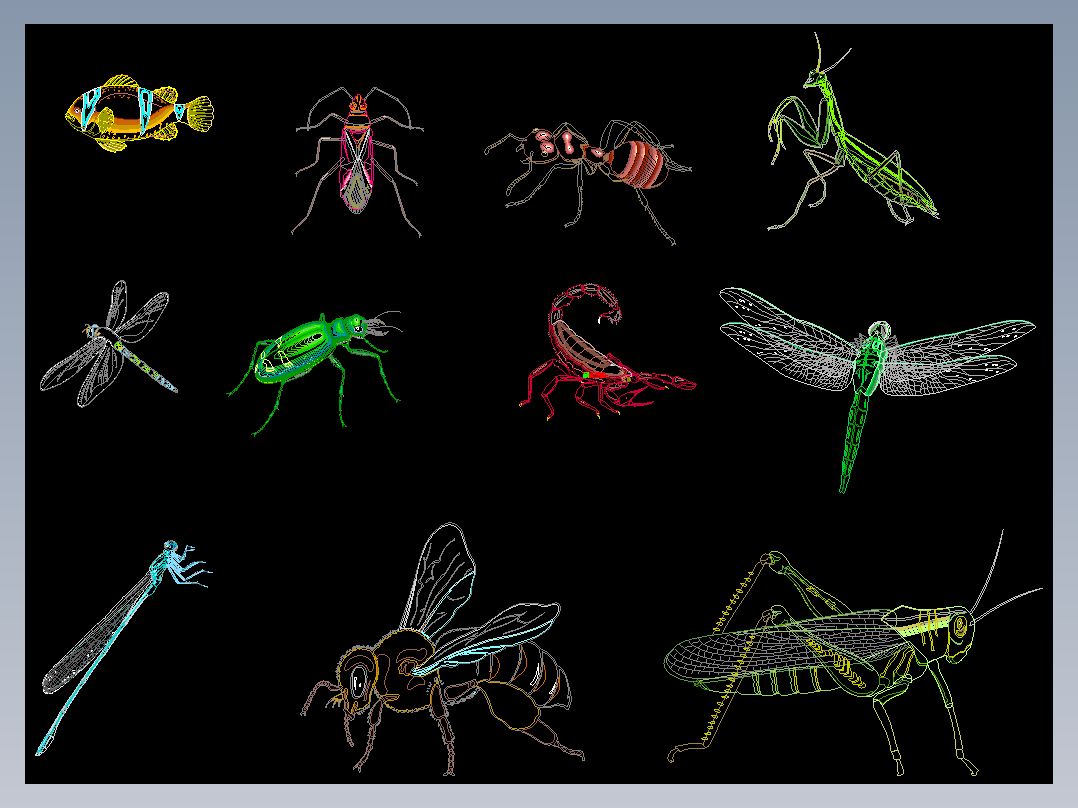 蜜蜂蚂蚁蜻蜓等昆虫小品CAD