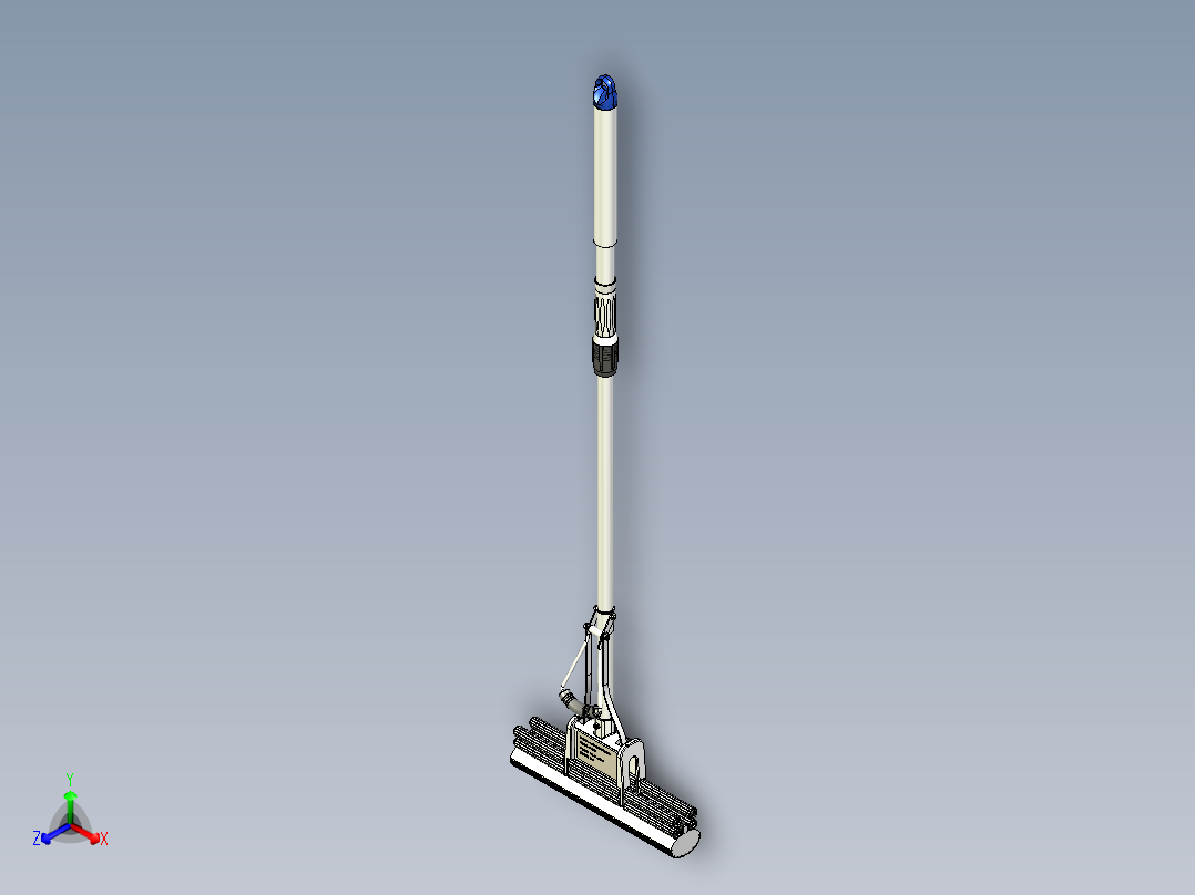 家用33cm伸缩杆双排轮手动挤水胶海棉拖把（墩布）正等轴测图