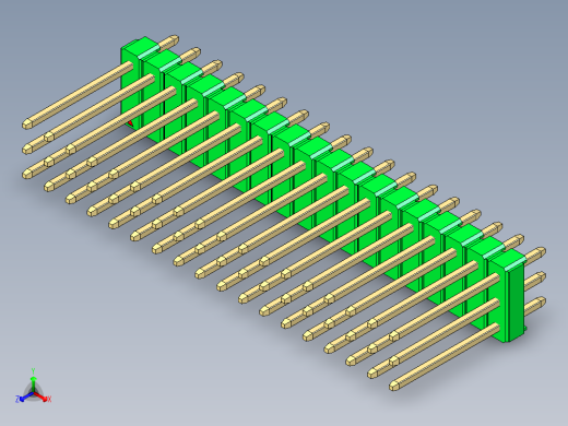 彩色公头100mil（2.54mm）系列-DS1021_green_3x18p_100mil_Type5_rev1.0正等轴测缩略图