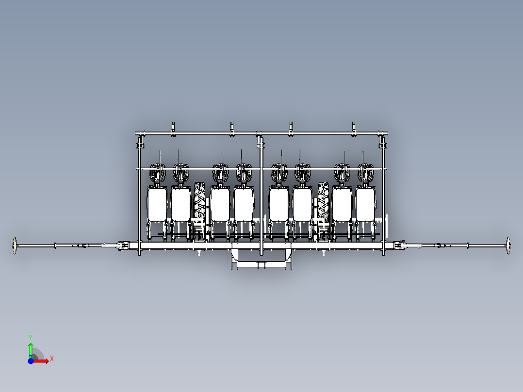 农机装备-八行播种机详细三维模型前视图