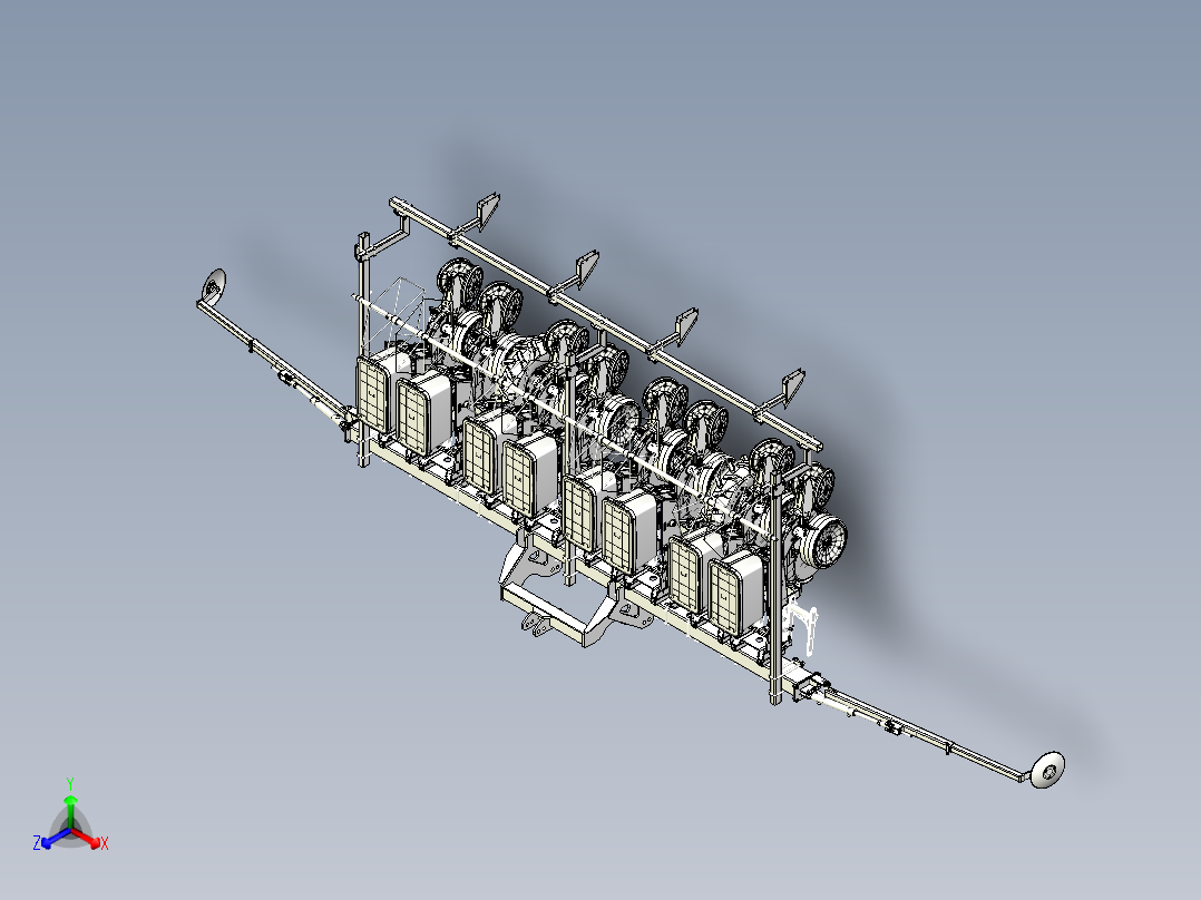 农机装备-八行播种机详细三维模型正等轴测图