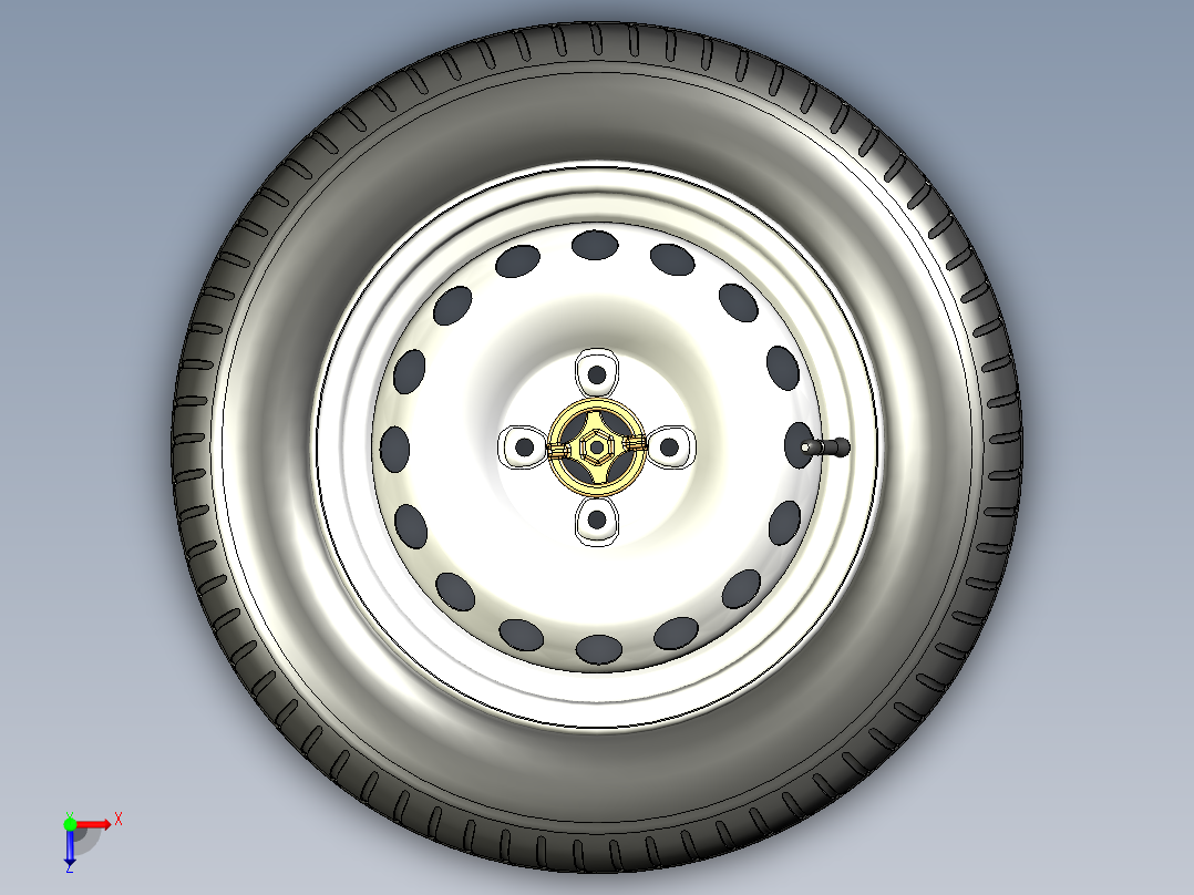 Fiat MOBI轮毂轮胎模型3D图纸 x_t格式俯视图