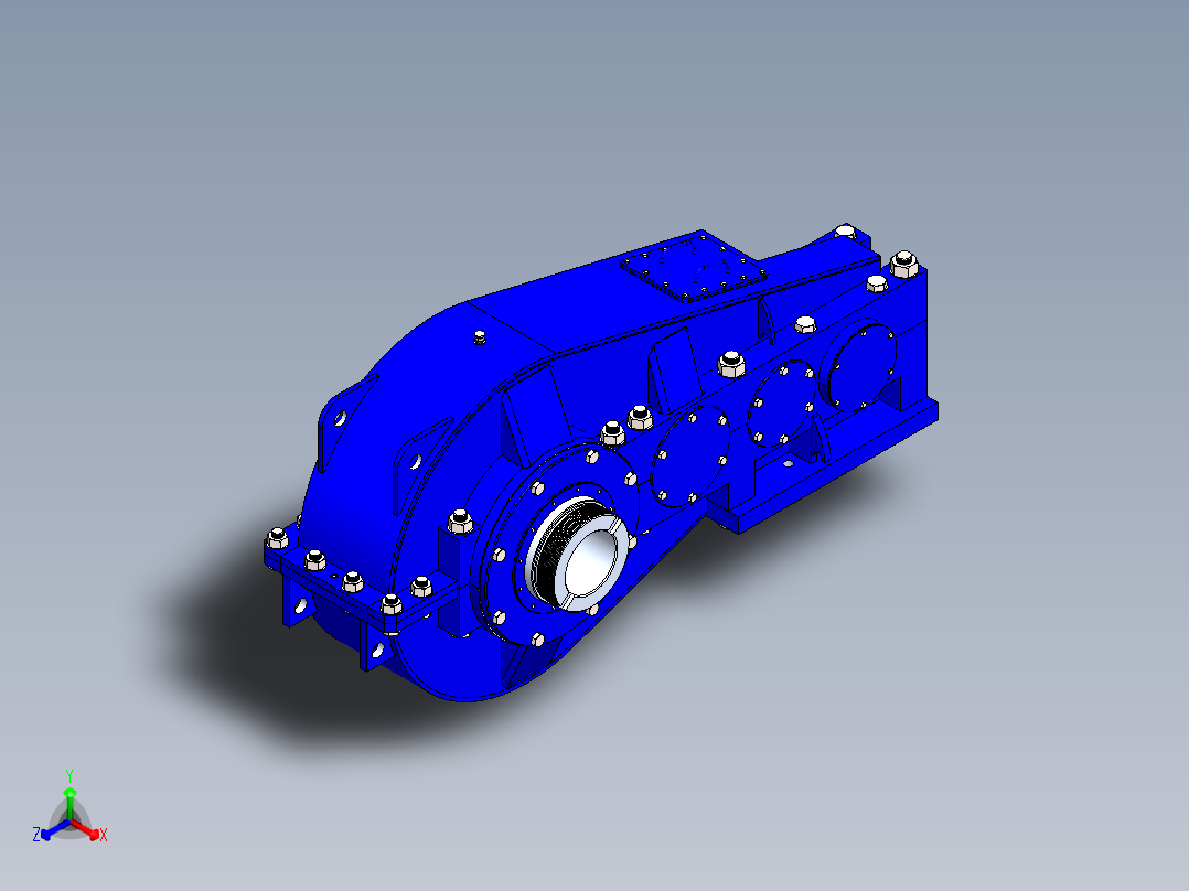 三级斜齿轮减速箱3D图纸 Solidworks设计 附IGS STEP