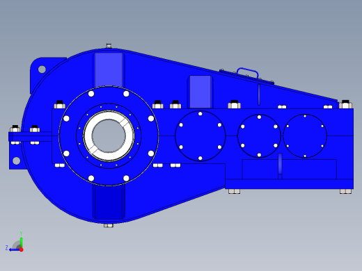 三级斜齿轮减速箱3D图纸 Solidworks设计 附IGS STEP右视缩略图