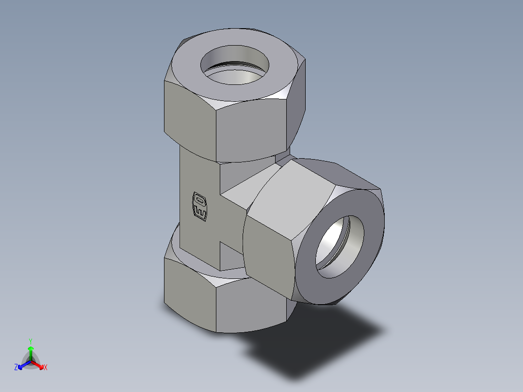 卡套式工业通用硬管接头EO_Swivel_nut_run_tee_EL25SCF正等轴测图