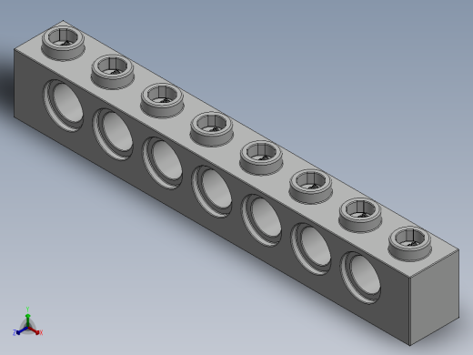 乐高机械组积木（横梁）-370201 White Technic Brick 1 x 8 with Holes正等轴测缩略图