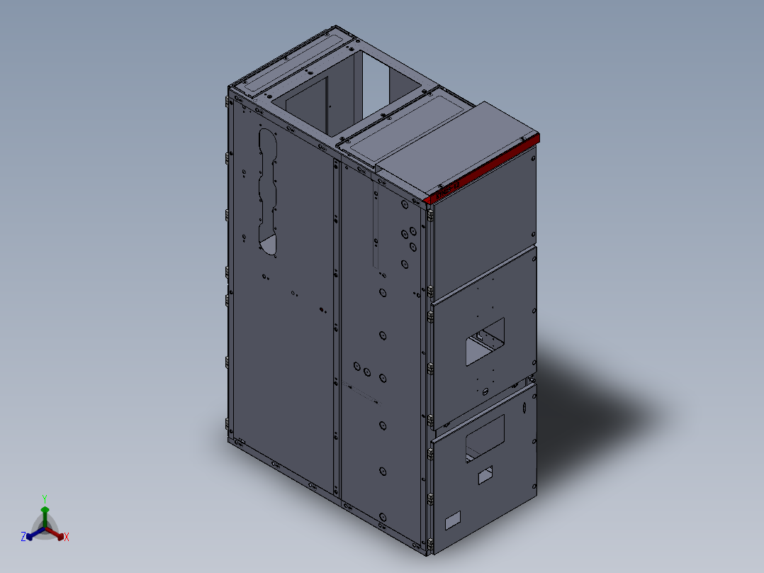 （dwg）中置柜分解与装配钣金柜正等轴测图