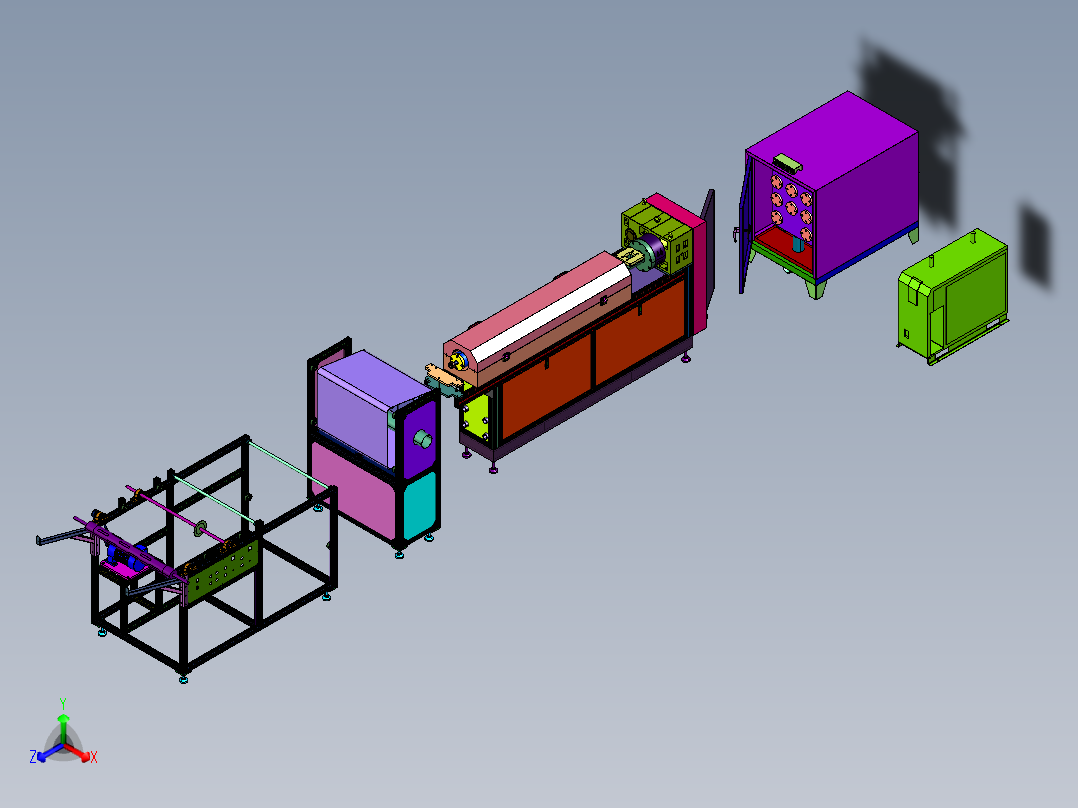 无纺布熔喷挤出收卷机正等轴测图