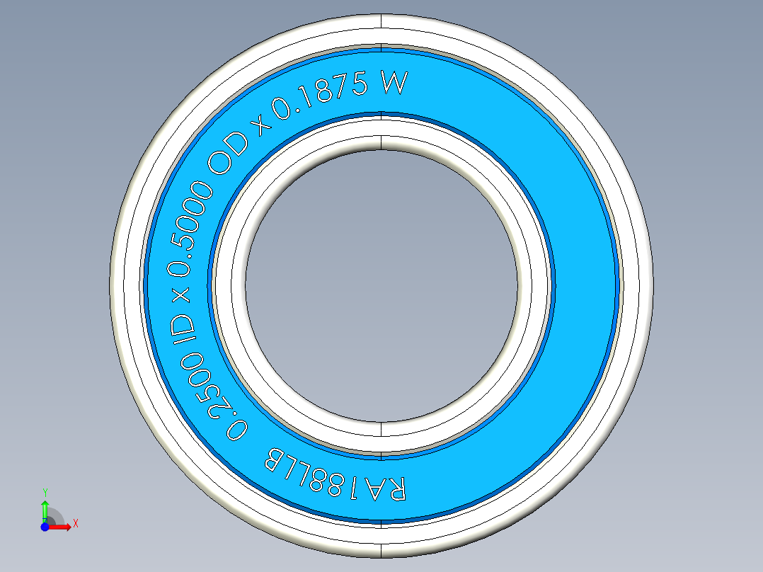 完整的全球参数化微型-小型轴承库，英制系列、宽(A)、双密封(LL) SolidWorks和Step CAD模型前视图