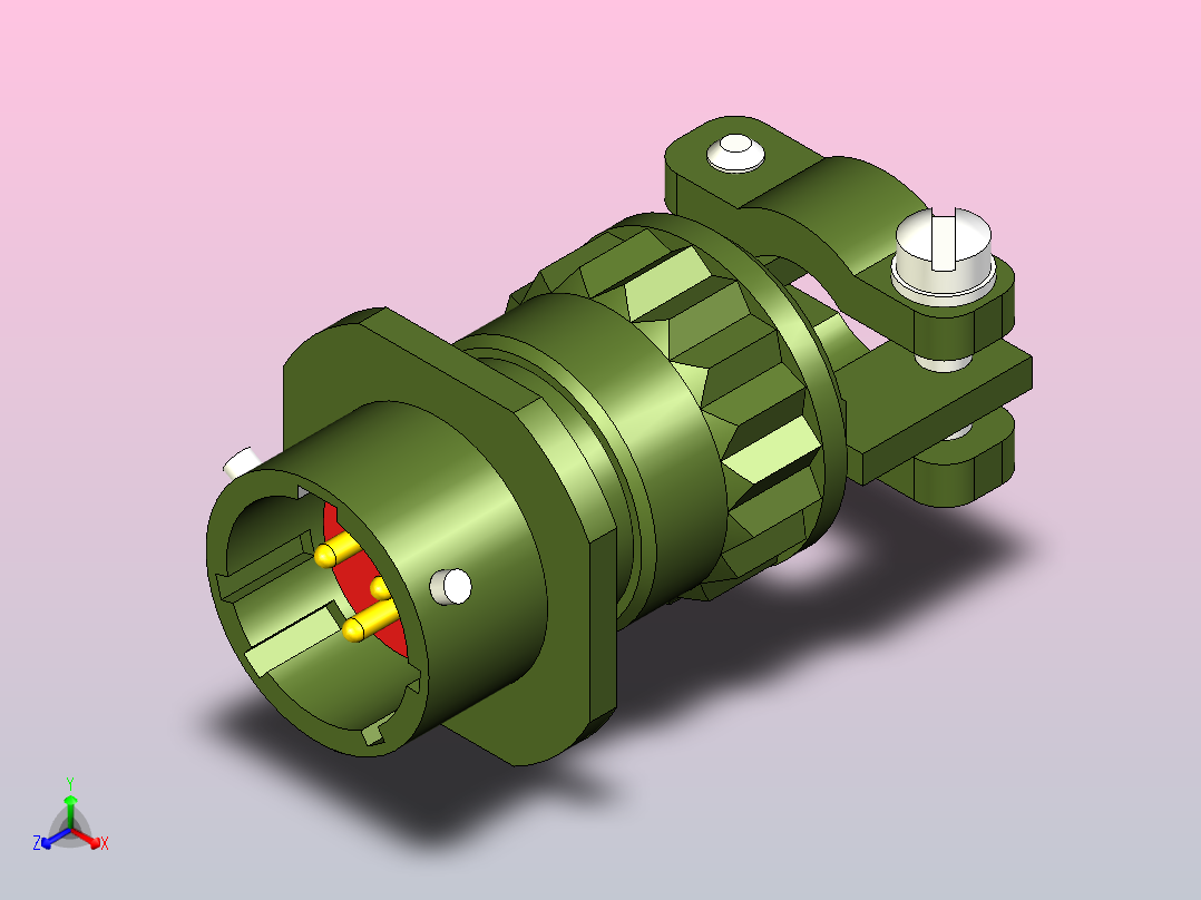 推入式信号-电源连接器，带外部锁的插头，3极正等轴测图