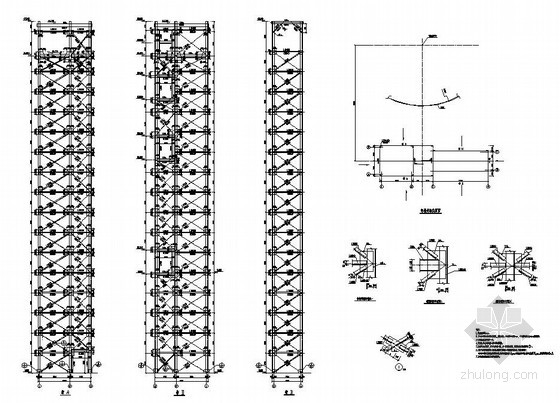 某钢结构室外独立电梯井架及钢梯建筑结构图CAD图纸