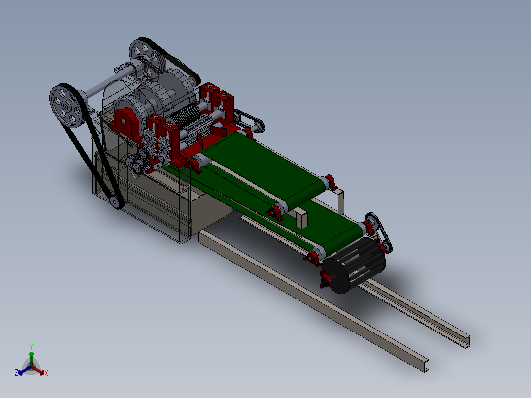 可移动全喂入式香蕉茎秆纤维提取机正等轴测图