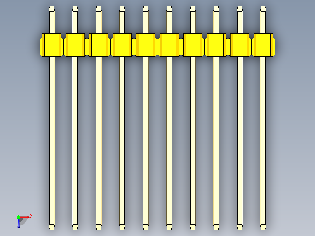 彩色公头100mil（2.54mm）系列-DS1021_yellow_3x10p_100mil_Type19_rev1.0俯视图