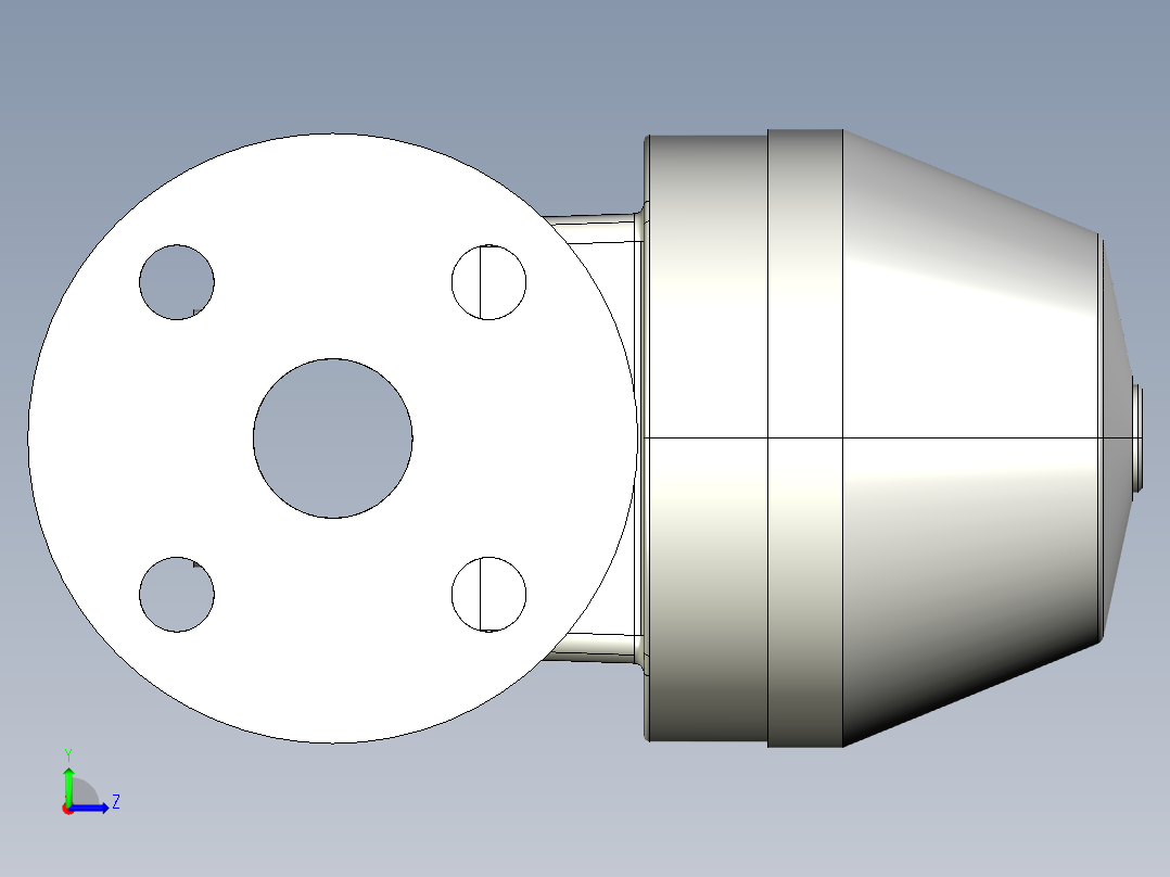9DKMOCCP NC 气动隔膜阀，常闭，固定法兰钻孔PN10 16。面对面根据EN 558-1 PVC-C左视图