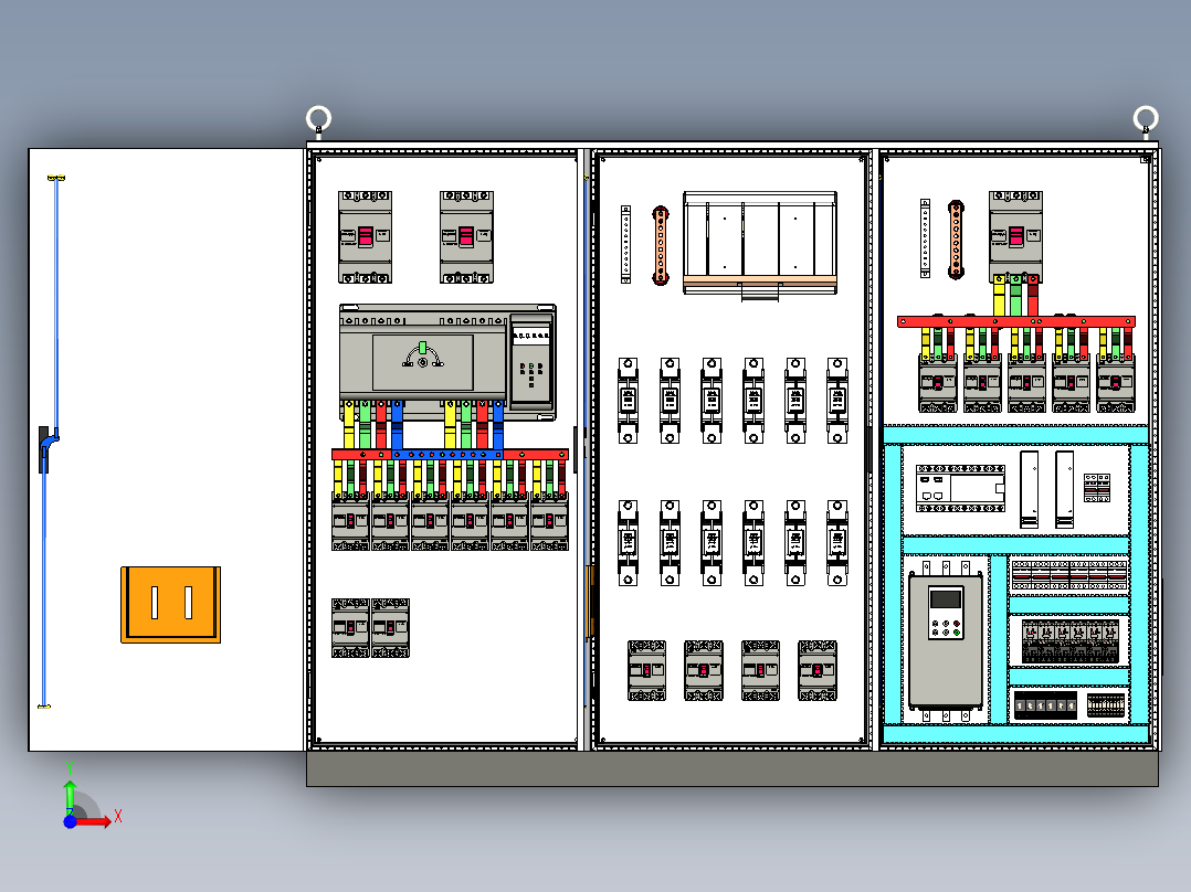 三柜双电源刀开关plc软启动控制柜 55724前视图