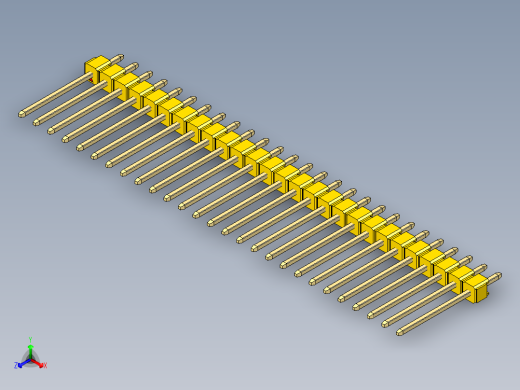 彩色公头100mil（2.54mm）系列-DS1021_yellow_1x27p_100mil_Type5_rev1.0正等轴测缩略图