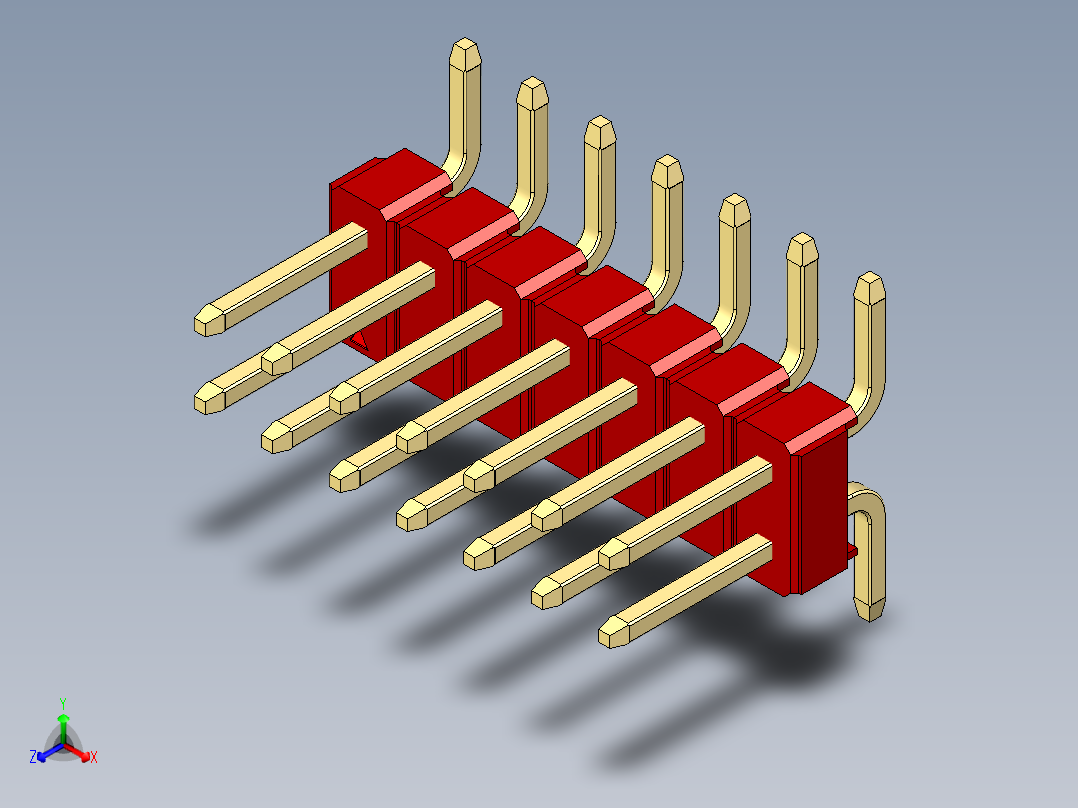 彩色公排针 100mil 2.54mm 系列-DS1022_red_14p_100mil_TypeSMT_rev1.0主视图