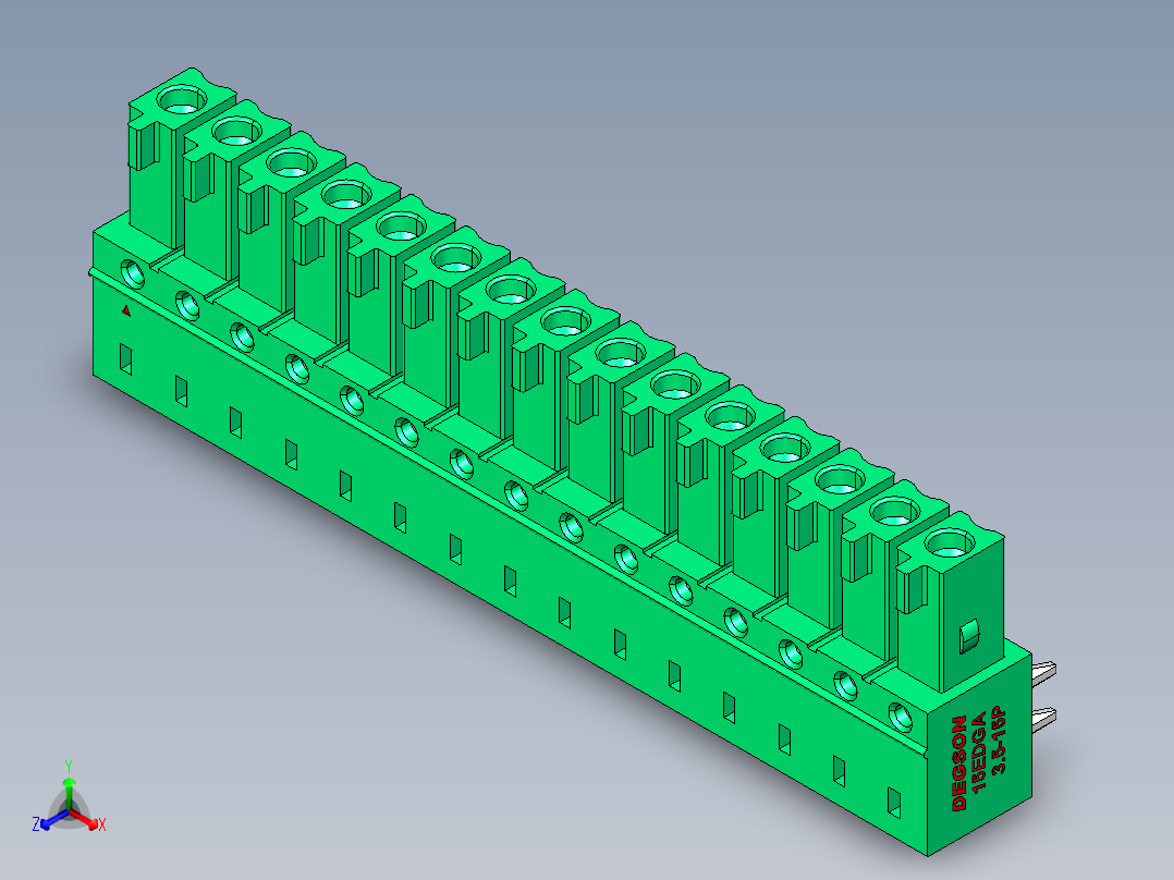 DEGSON 15EDG 系列 3.5mm 插拔式接线端子 FullPack-15EDGA-3.5-15P-14-00AH正等轴测图