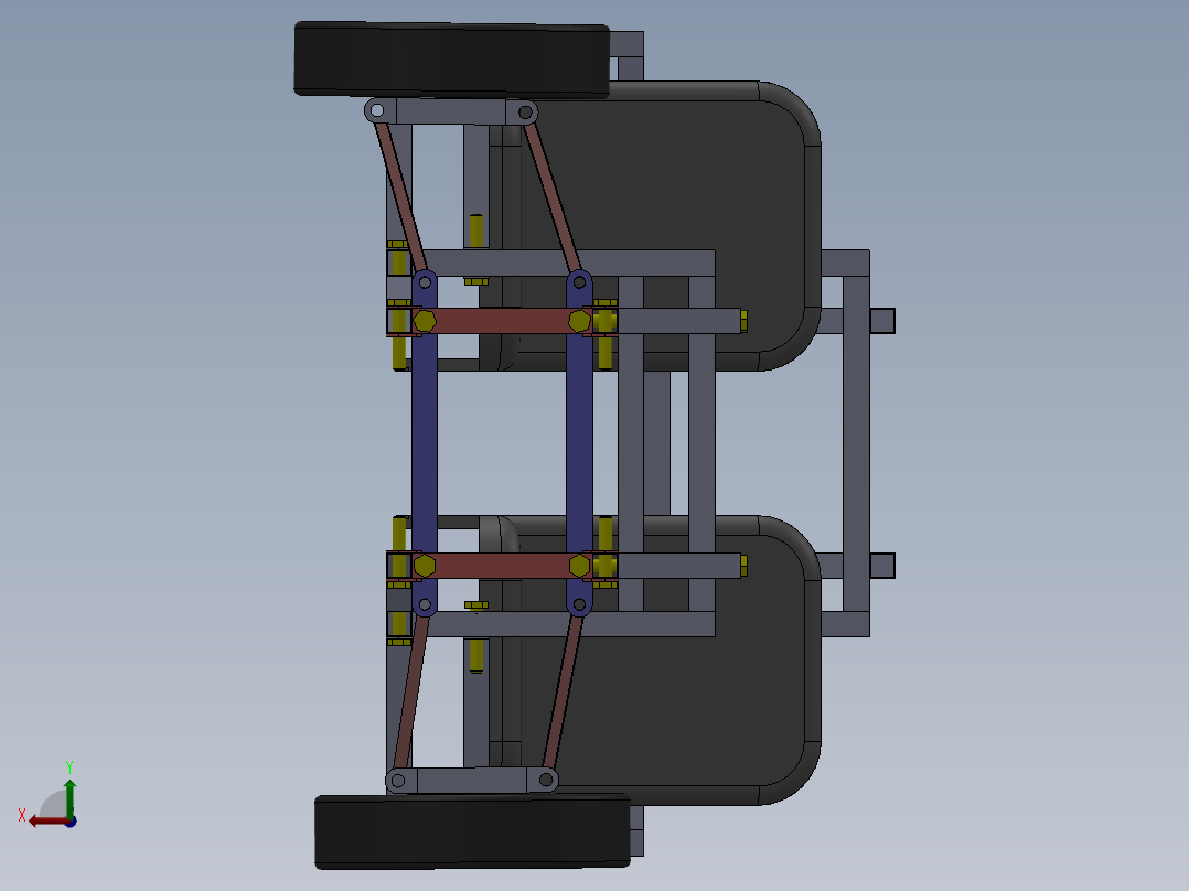 Modular car frame简易模块化车底盘结构3D图纸 Solidworks设计后视图