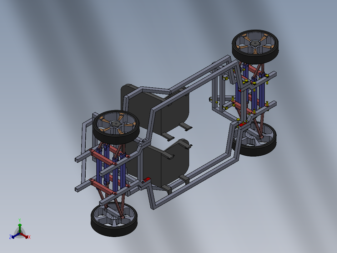 Modular car frame简易模块化车底盘结构3D图纸 Solidworks设计正等轴测图
