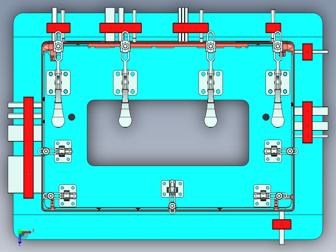 屏幕金属中框成品测四周侧孔检具模型俯视图