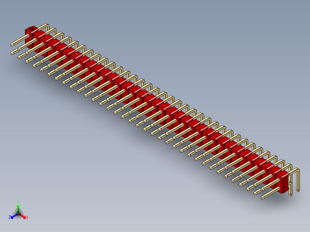 彩色公排针 100mil 2.54mm 系列-DS1022_red_2x35p_100mil_TypeD_rev1.0主视图
