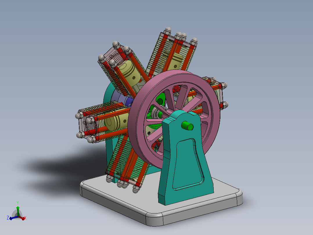 六缸星形发动机主视图
