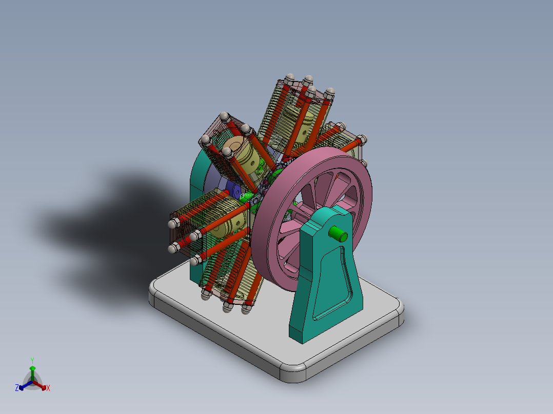 六缸星形发动机正等轴测图