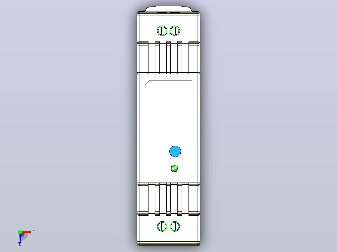 AC-DC工业DIN轨道电源；塑料T形外壳俯视图