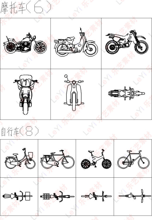 交通工具CAD图纸图块图库运输飞机轮船汽车轿车自行车帆船素材缩略图