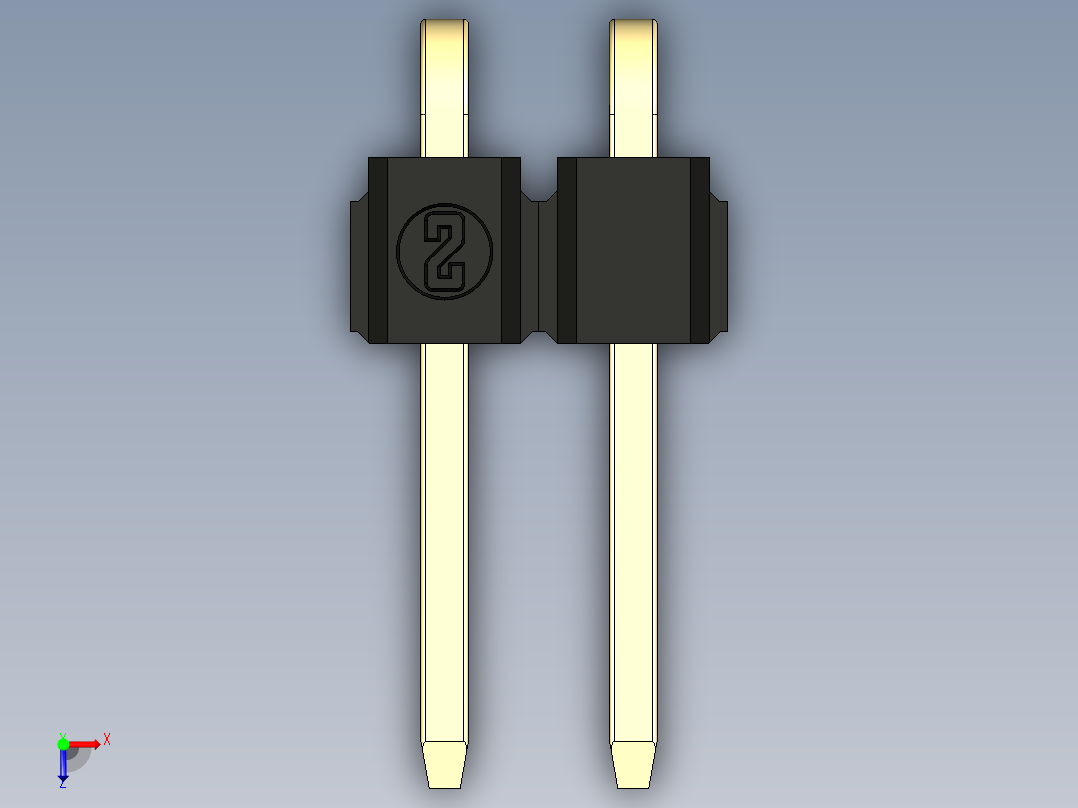 彩色公排针 100mil 2.54mm 系列-DS1022_black_1x02p_100mil_TypeD_rev1.0俯视图