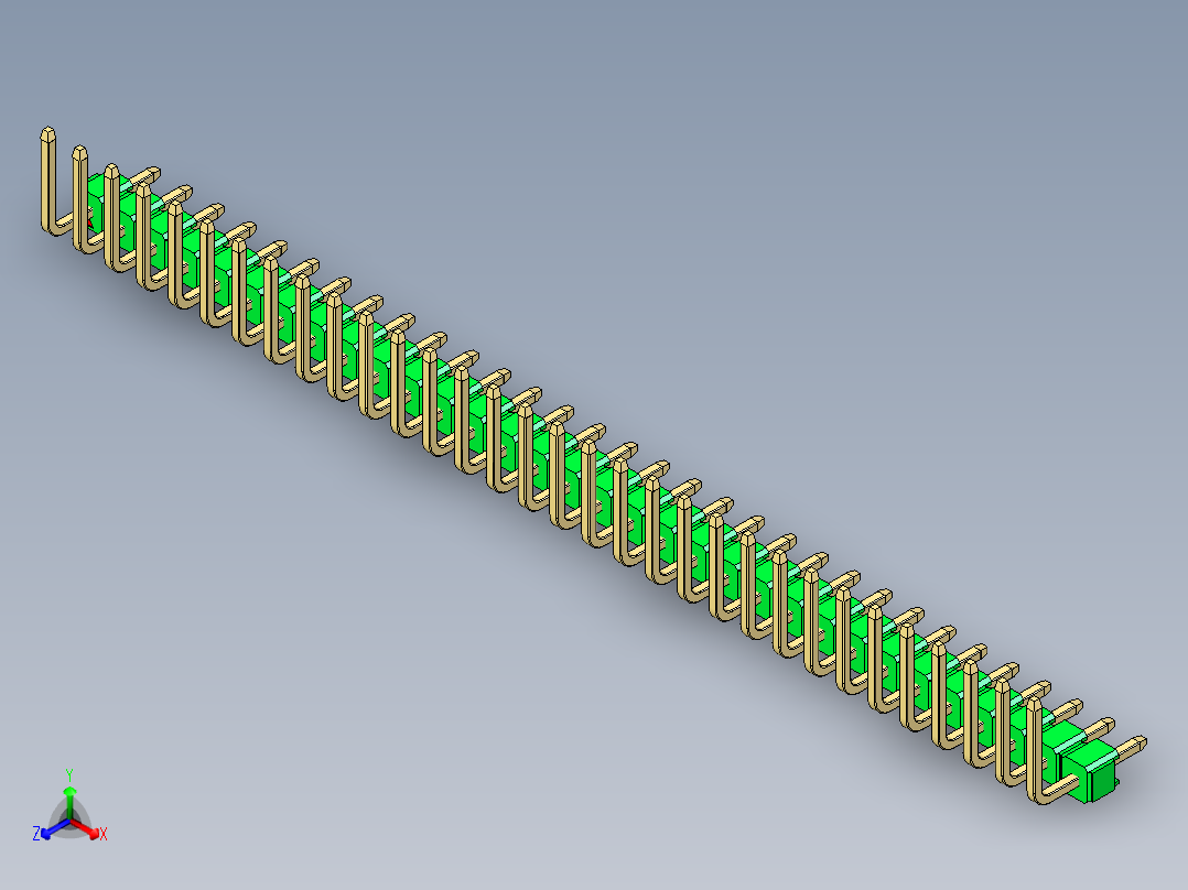 彩色公排针 100mil 2.54mm 系列-DS1022_green_32p_100mil_TypeU_rev1.0主视图