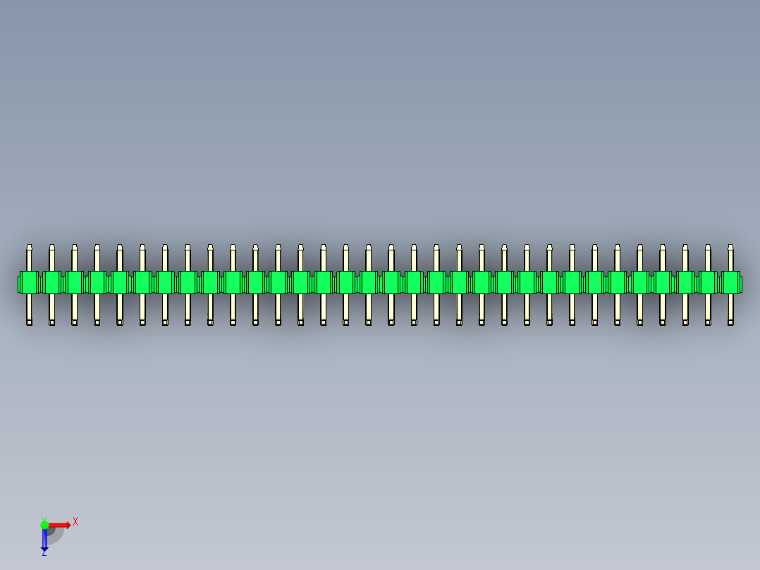 彩色公排针 100mil 2.54mm 系列-DS1022_green_32p_100mil_TypeU_rev1.0俯视图