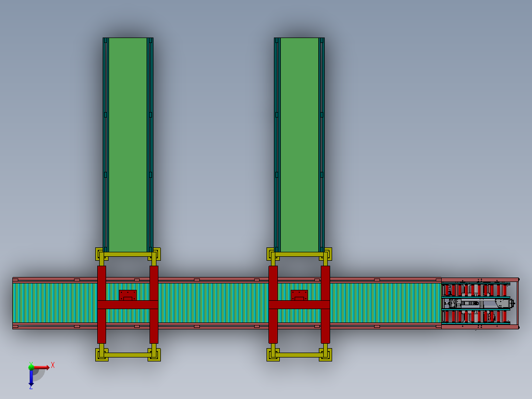 纸箱打包双组蓓链传送生产线俯视图