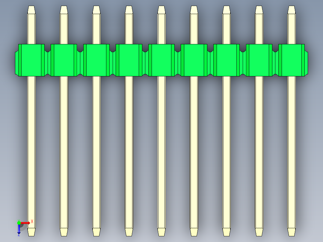 彩色公头100mil（2.54mm）系列-DS1021_green_1x09p_100mil_Type5_rev1.0俯视图