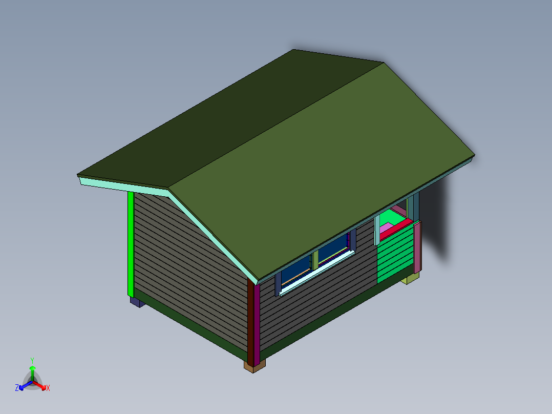 微缩木质中国风模型拼装小房子正等轴测图