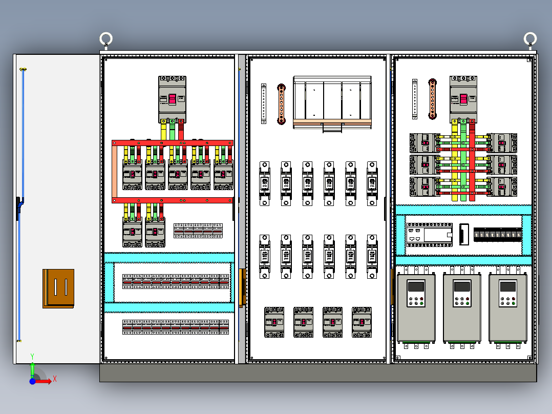 三柜组装630A正装刀开关plc软启动控制柜 55725前视图