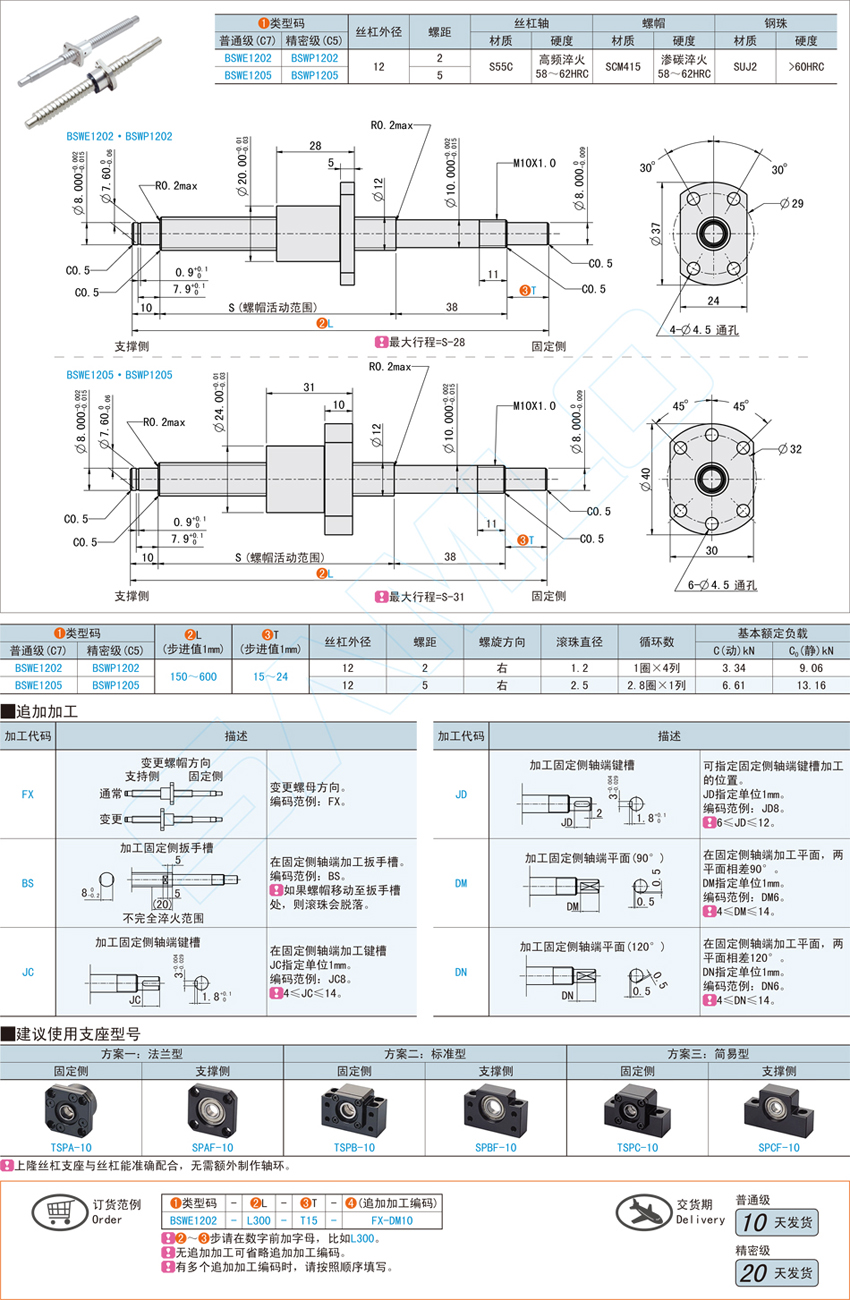 滚珠丝杠-轴径12@BSWE12 BSWP12