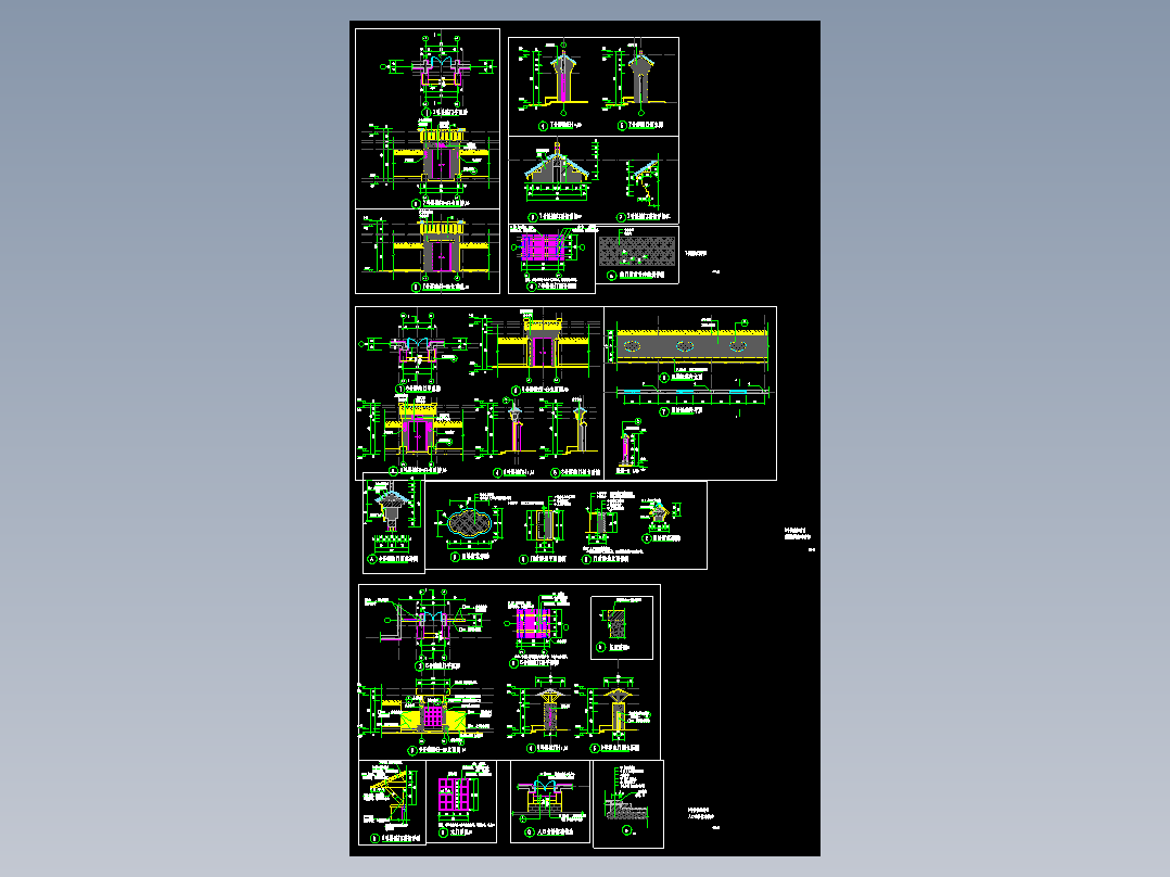 中式别墅房屋院门大门围墙设计详图CAD图纸仿古青砖