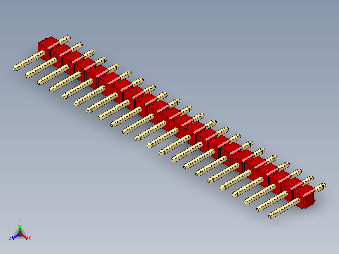 彩色公头100mil（2.54mm）系列-DS1021_red_1x22p_100mil_Type1_rev1.0正等轴测图